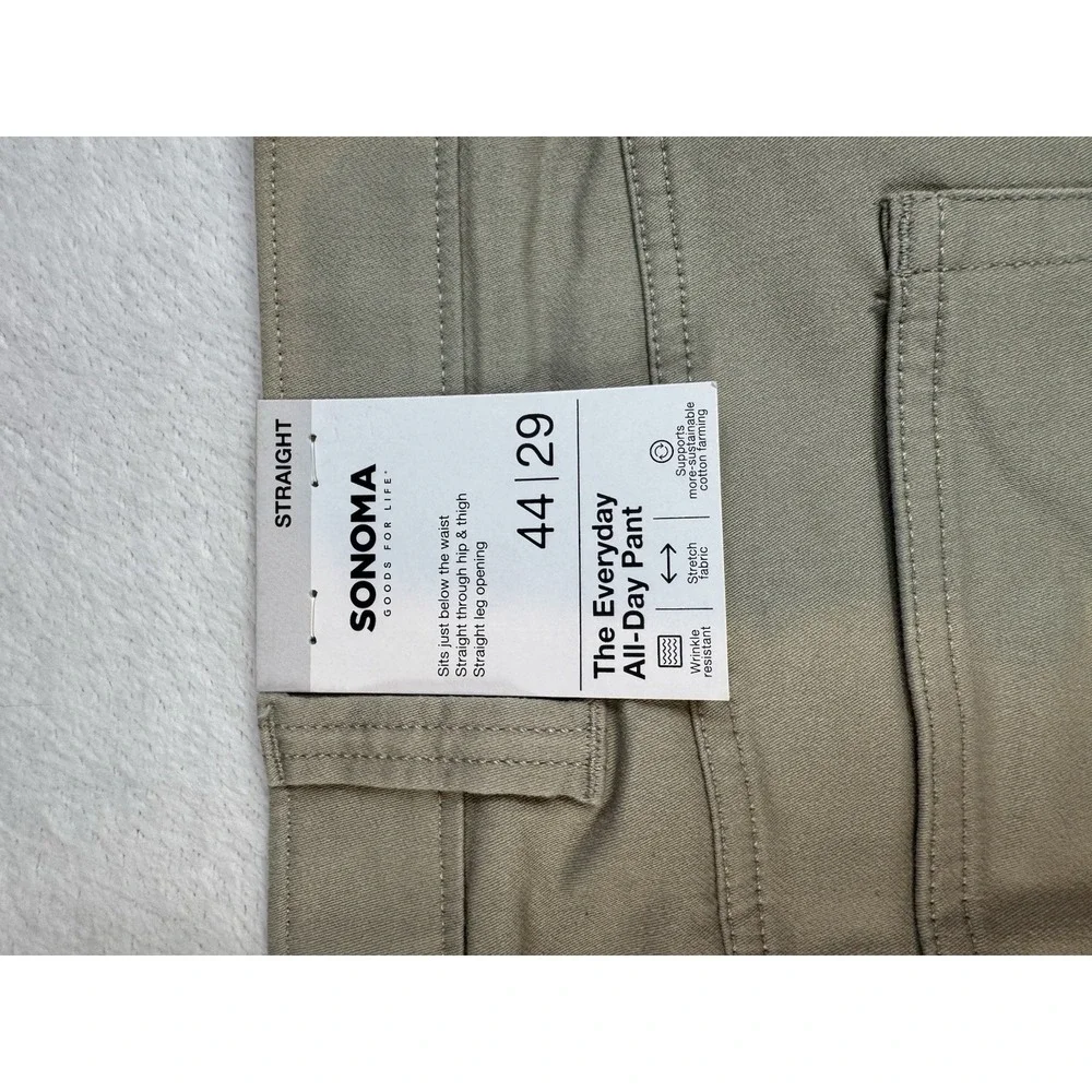Sonoma Everyday All Day Pants‎ Mens 44x29 Stretch Chino Beige Khaki Casual Work
